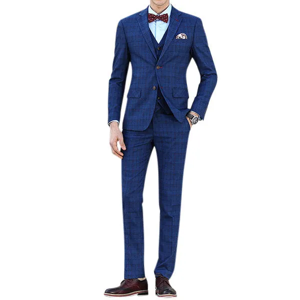 Three Pieces British Style Slim Blazers for Men Plus Size Blue Wedding Formal