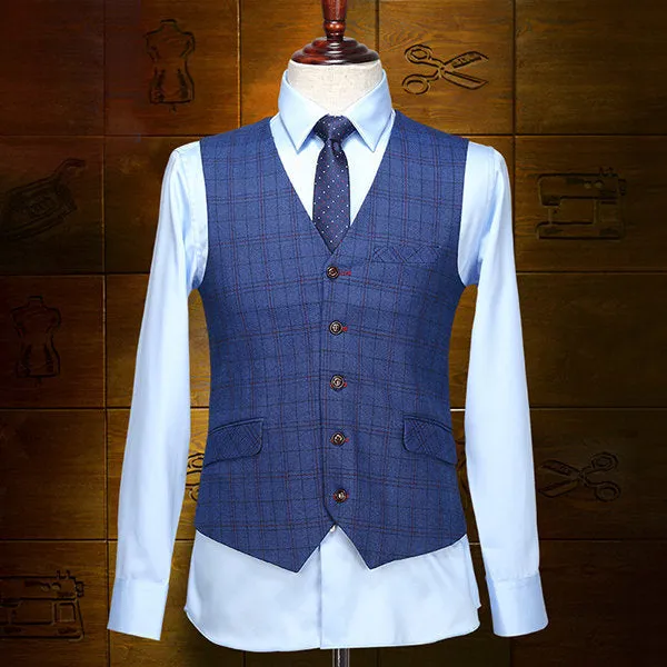 Three Pieces British Style Slim Blazers for Men Plus Size Blue Wedding Formal