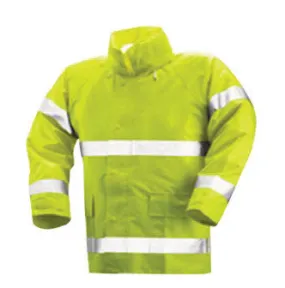 Tingley 2X 32" Fluorescent Yellow/Green Comfort-Brite 14 mil PVC And Polyester Class 3 Level 2 Flame Resistant Rain Jacket With Storm Fly Front And Zipper Closure, Riveted