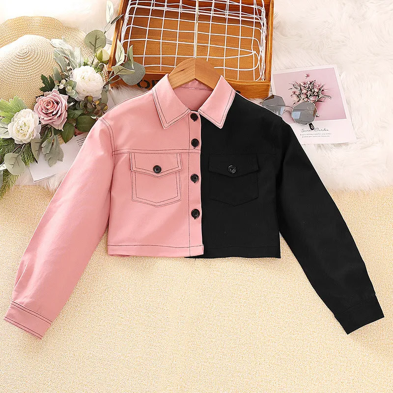 Toddler Girls Autumn Top Color-blocked Long-sleeved Coat Wholesale Girls Clothes