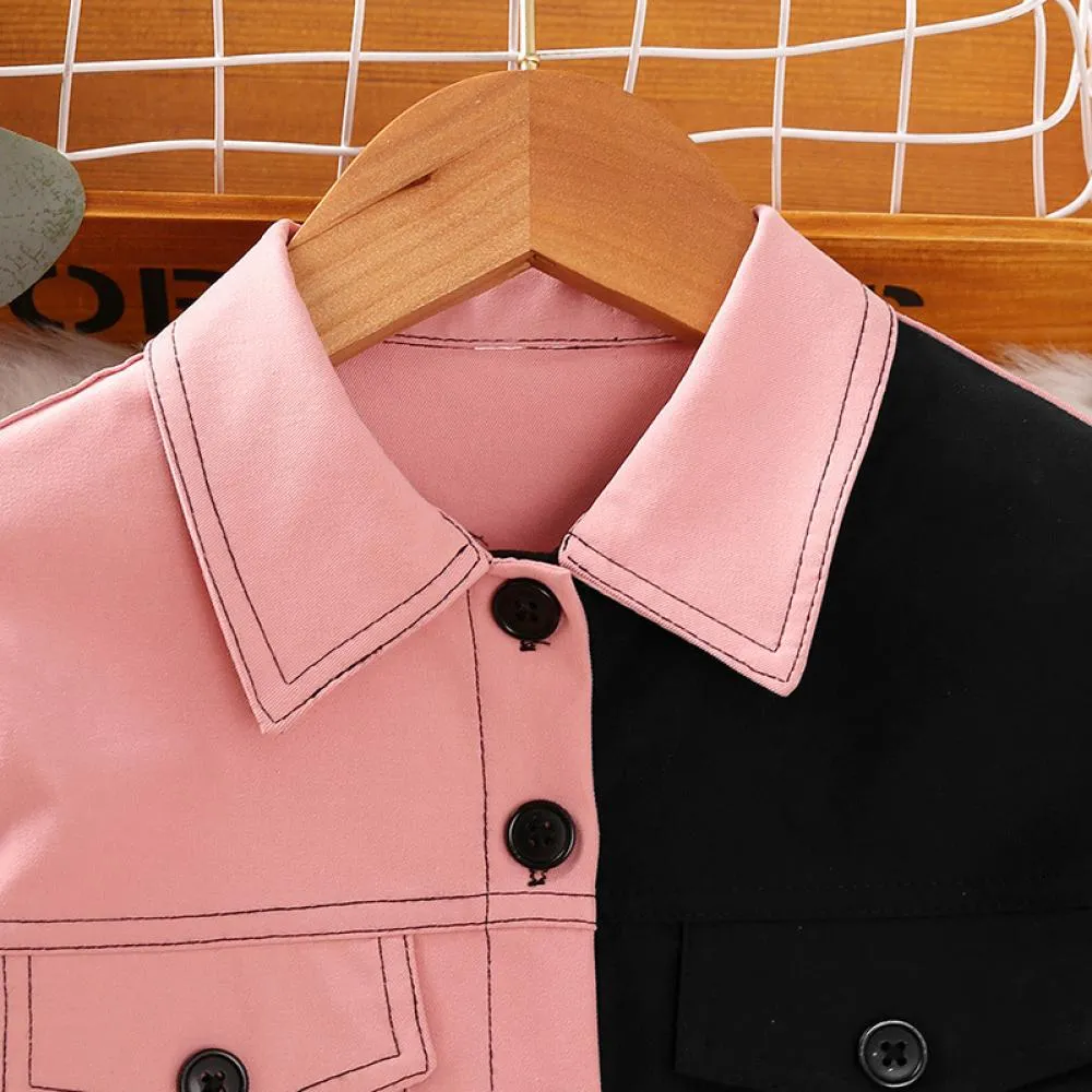 Toddler Girls Autumn Top Color-blocked Long-sleeved Coat Wholesale Girls Clothes