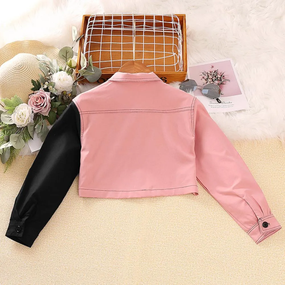 Toddler Girls Autumn Top Color-blocked Long-sleeved Coat Wholesale Girls Clothes
