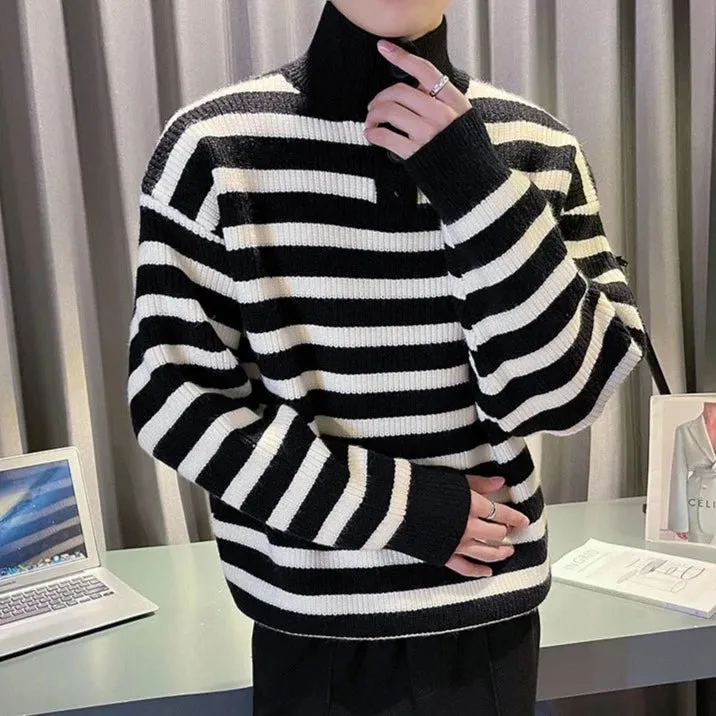 Turtleneck Contrast Stripe Knitted Sweater