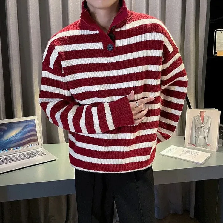Turtleneck Contrast Stripe Knitted Sweater