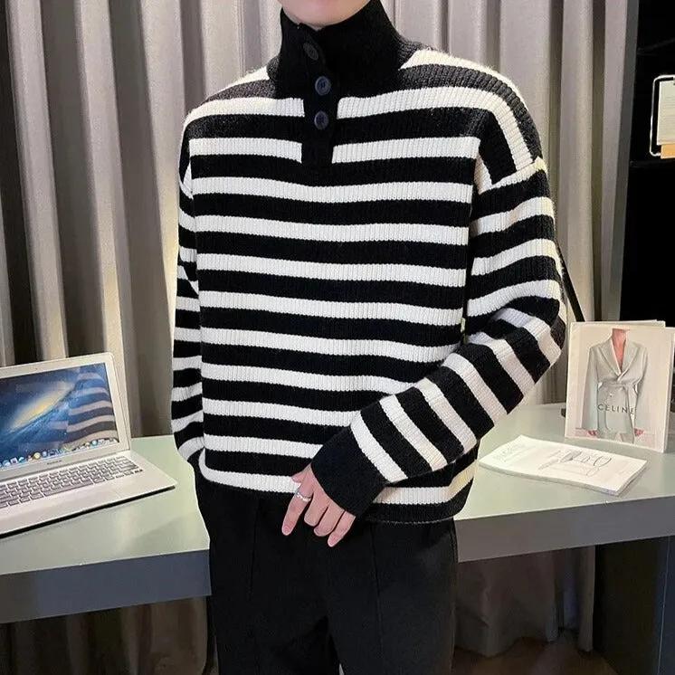 Turtleneck Contrast Stripe Knitted Sweater