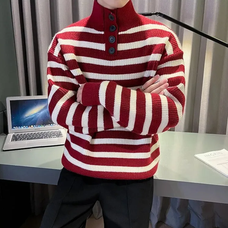 Turtleneck Contrast Stripe Knitted Sweater
