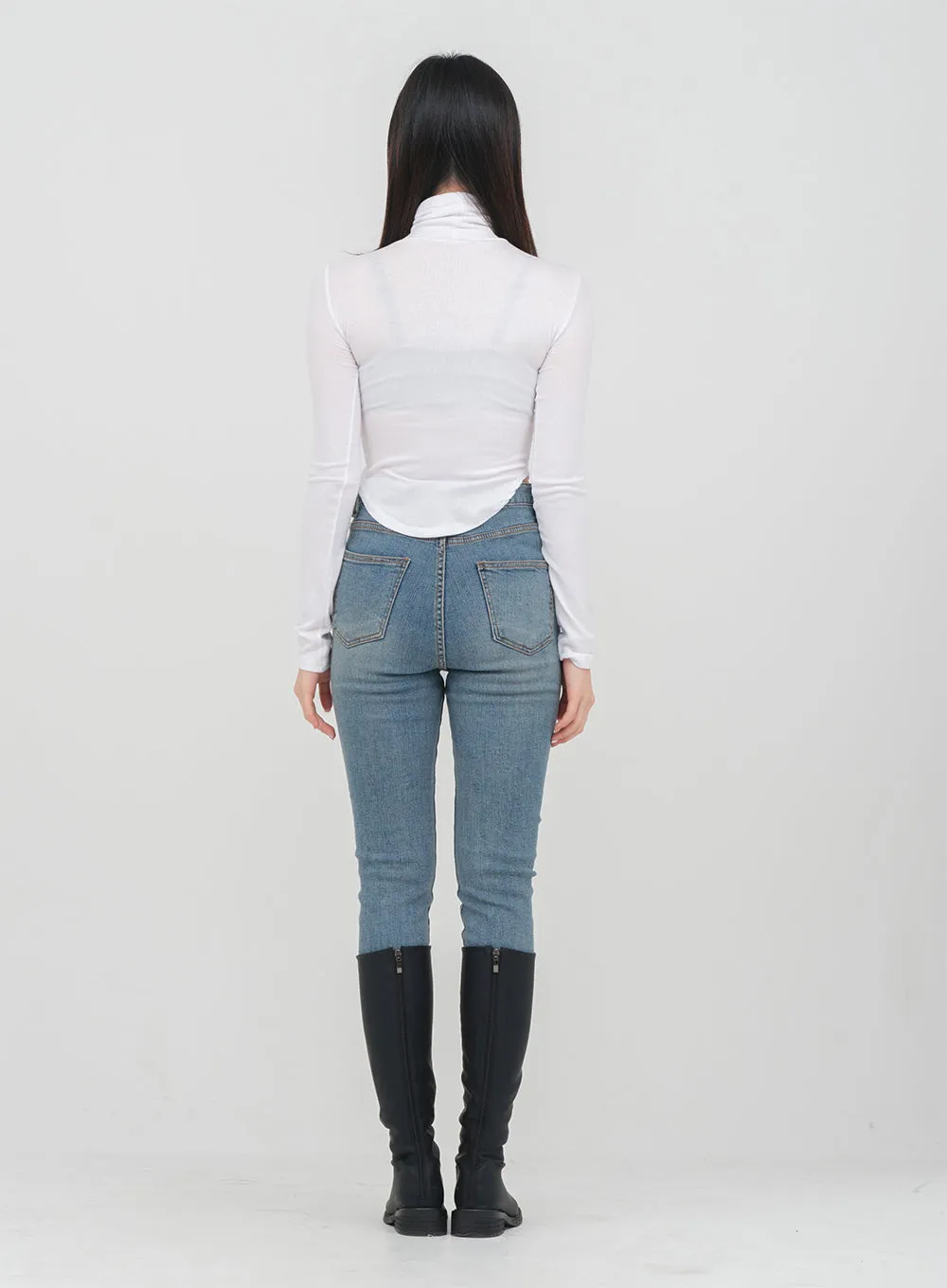 Unbalanced Hem Turtleneck Top