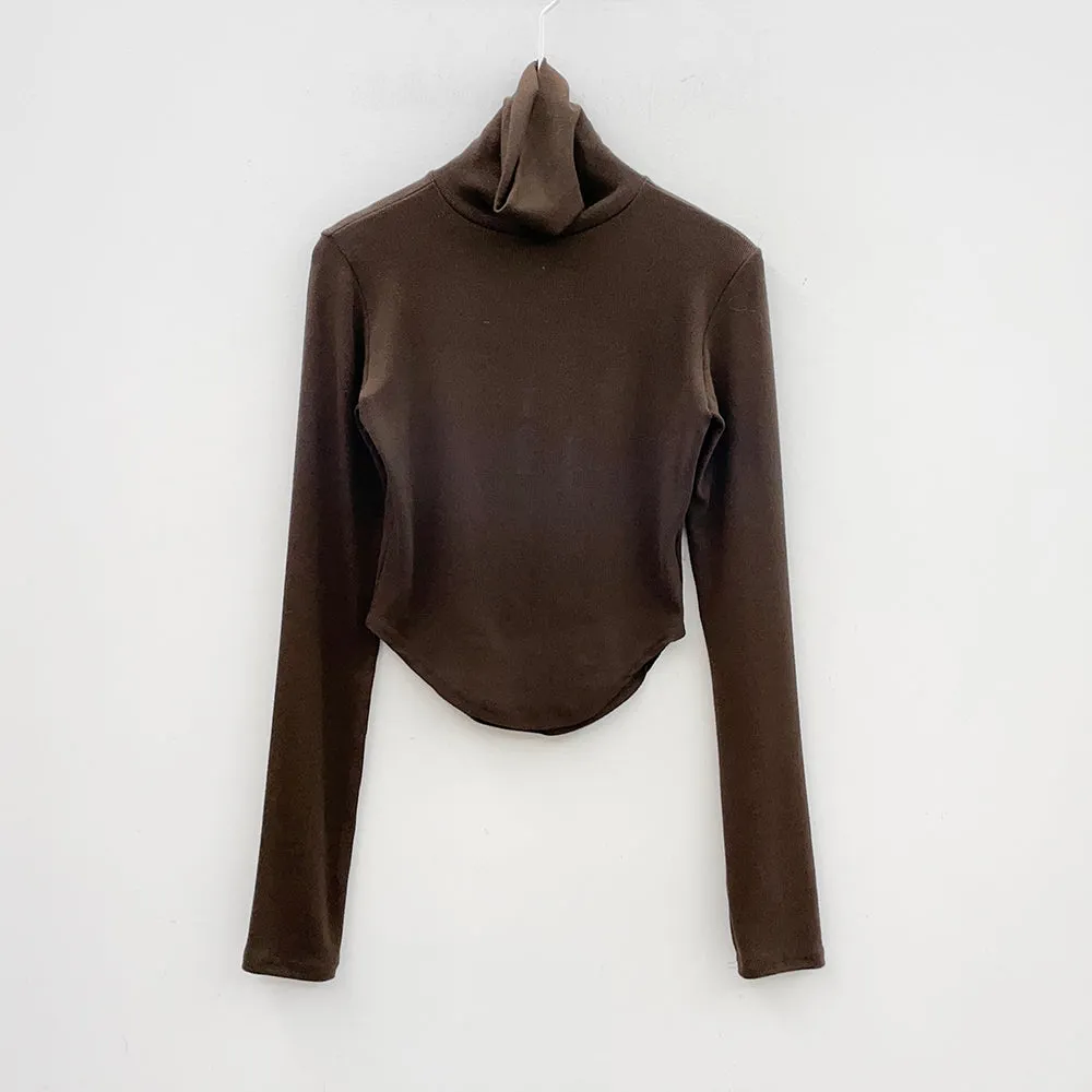 Unbalanced Hem Turtleneck Top