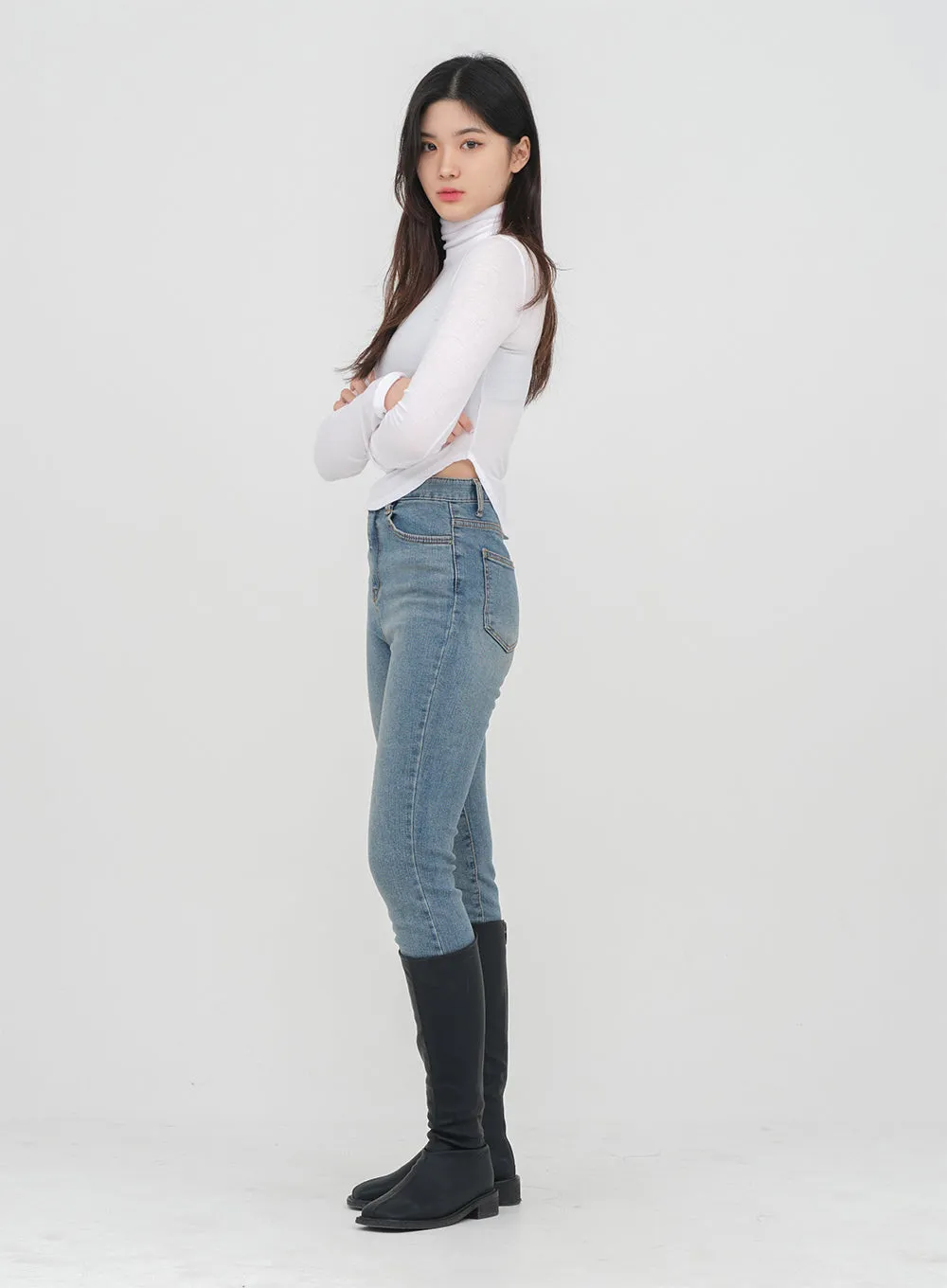 Unbalanced Hem Turtleneck Top