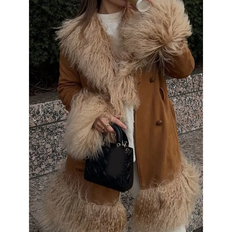 Uniwim 2000s fashion Fashion Stitching Fur Coat 2024 Fashion Winter Women's Button Warm Coat