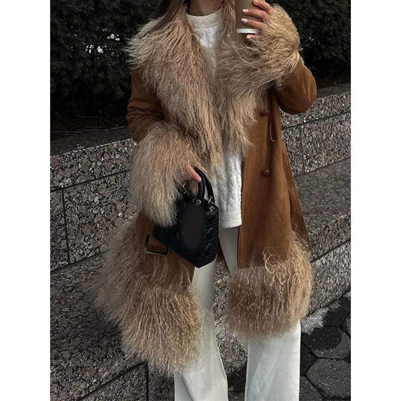 Uniwim 2000s fashion Fashion Stitching Fur Coat 2024 Fashion Winter Women's Button Warm Coat
