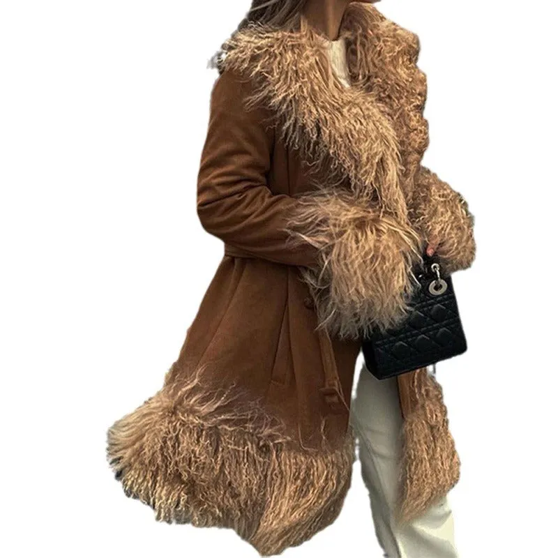 Uniwim 2000s fashion Fashion Stitching Fur Coat 2024 Fashion Winter Women's Button Warm Coat