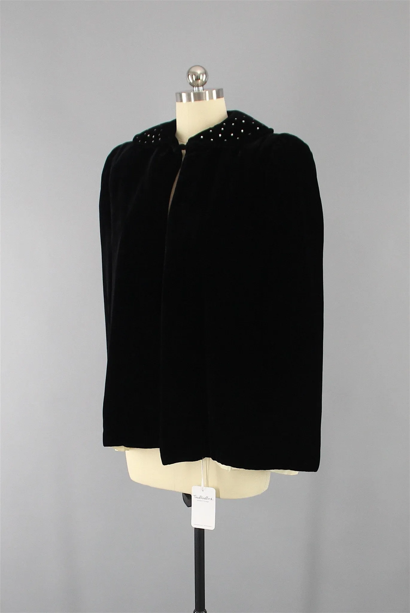 Vintage 1950s Velvet Cape / Opera Evening Coat with Rhinestones