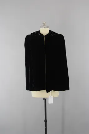 Vintage 1950s Velvet Cape / Opera Evening Coat with Rhinestones