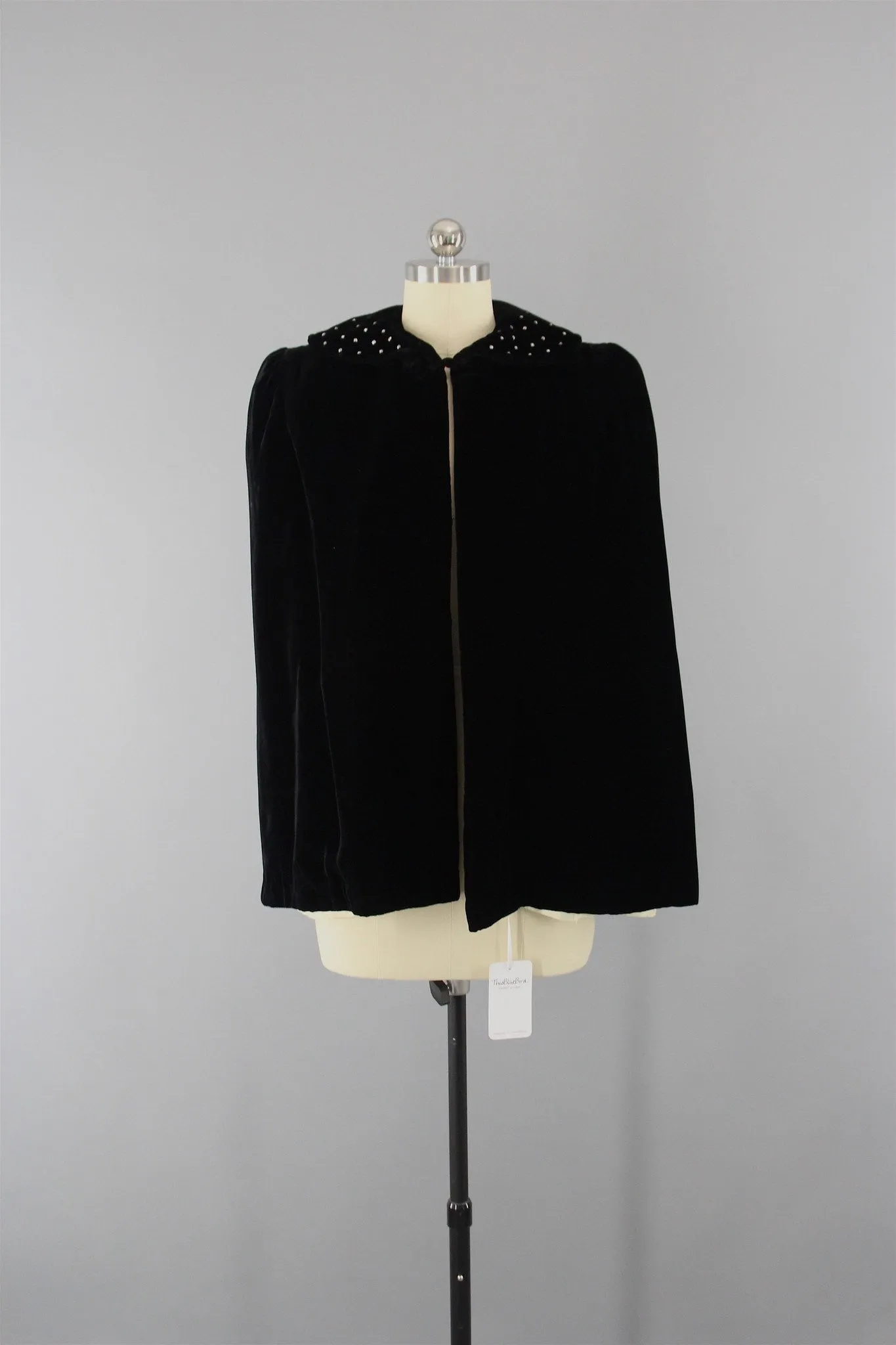 Vintage 1950s Velvet Cape / Opera Evening Coat with Rhinestones