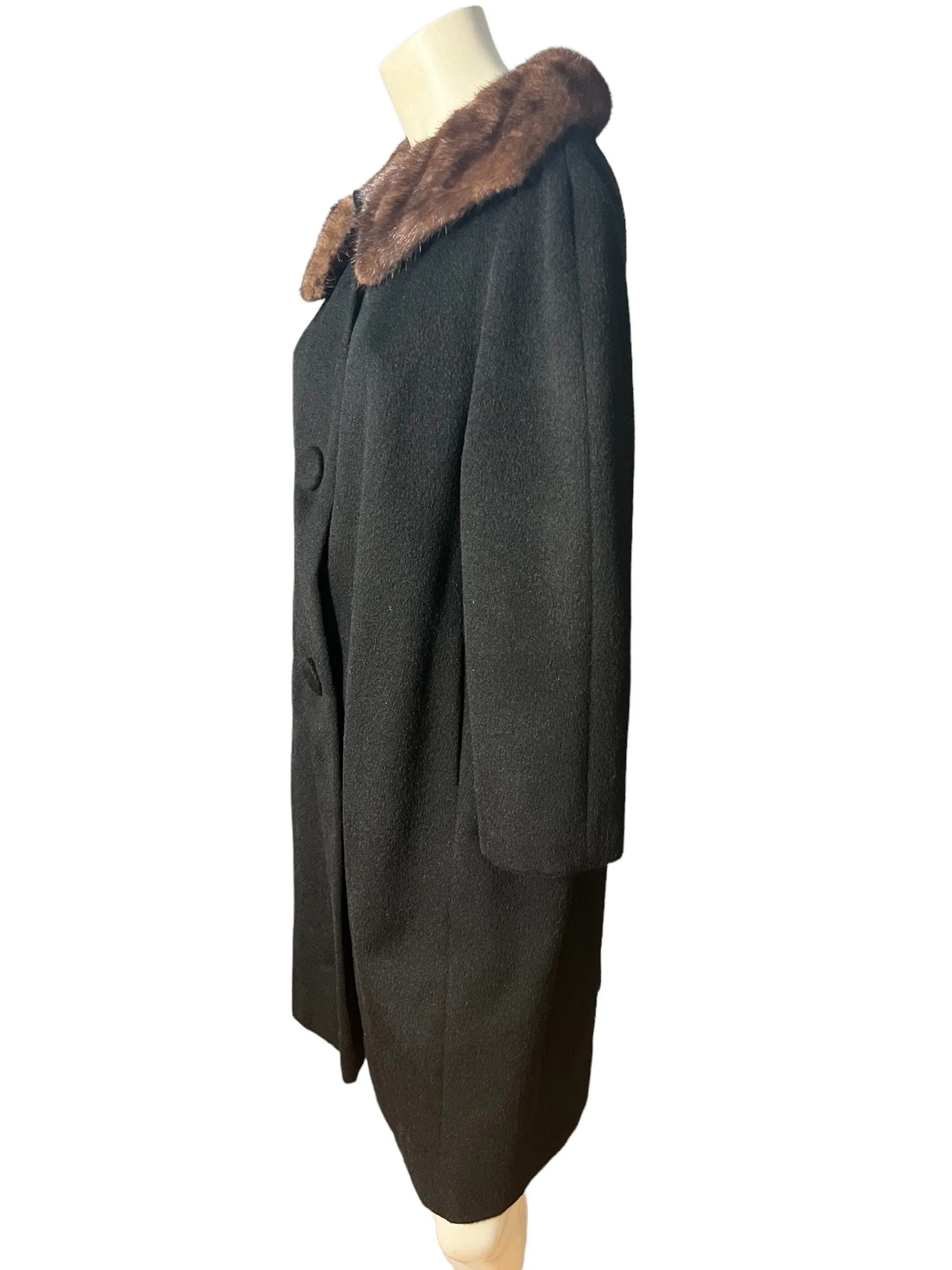 Vintage black 50's coat fur collar M L