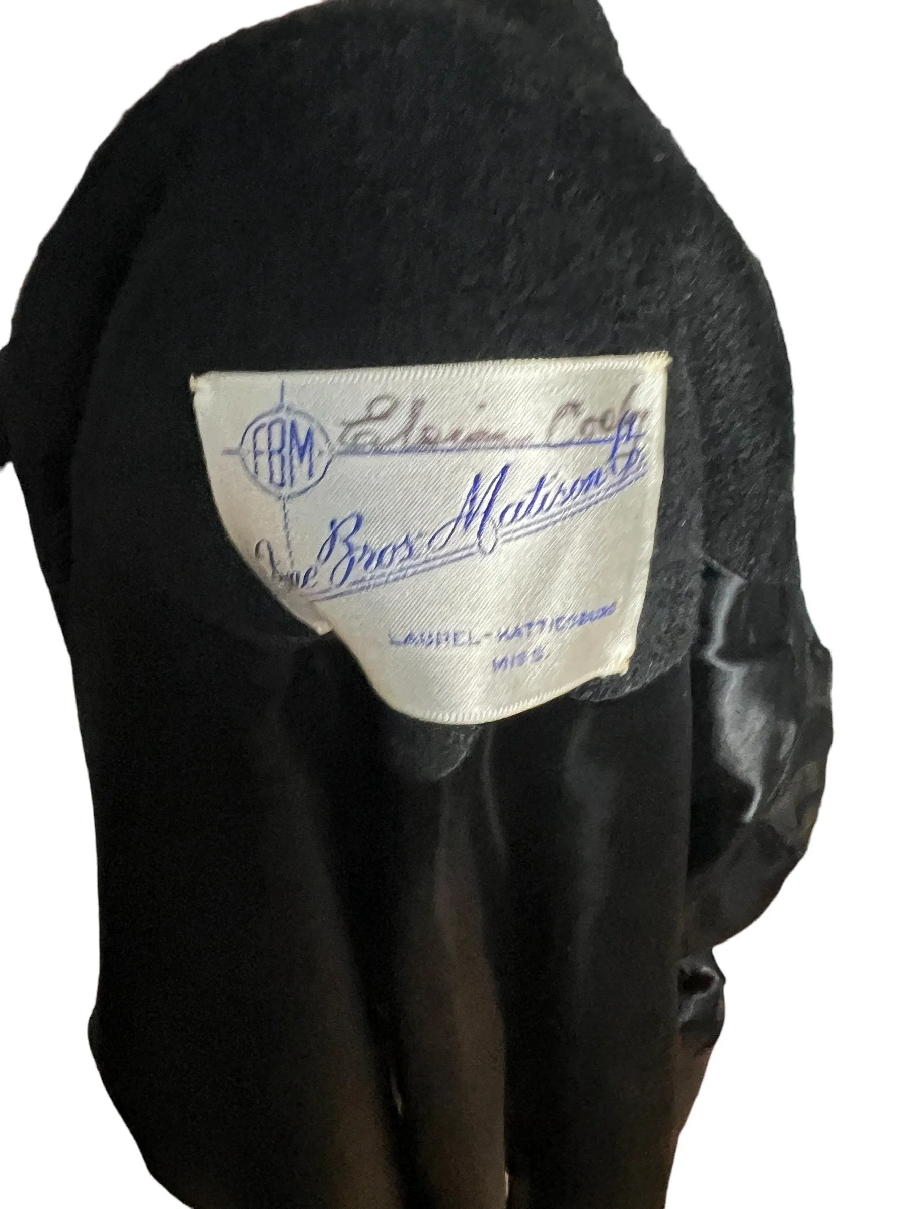 Vintage black 50's coat fur collar M L