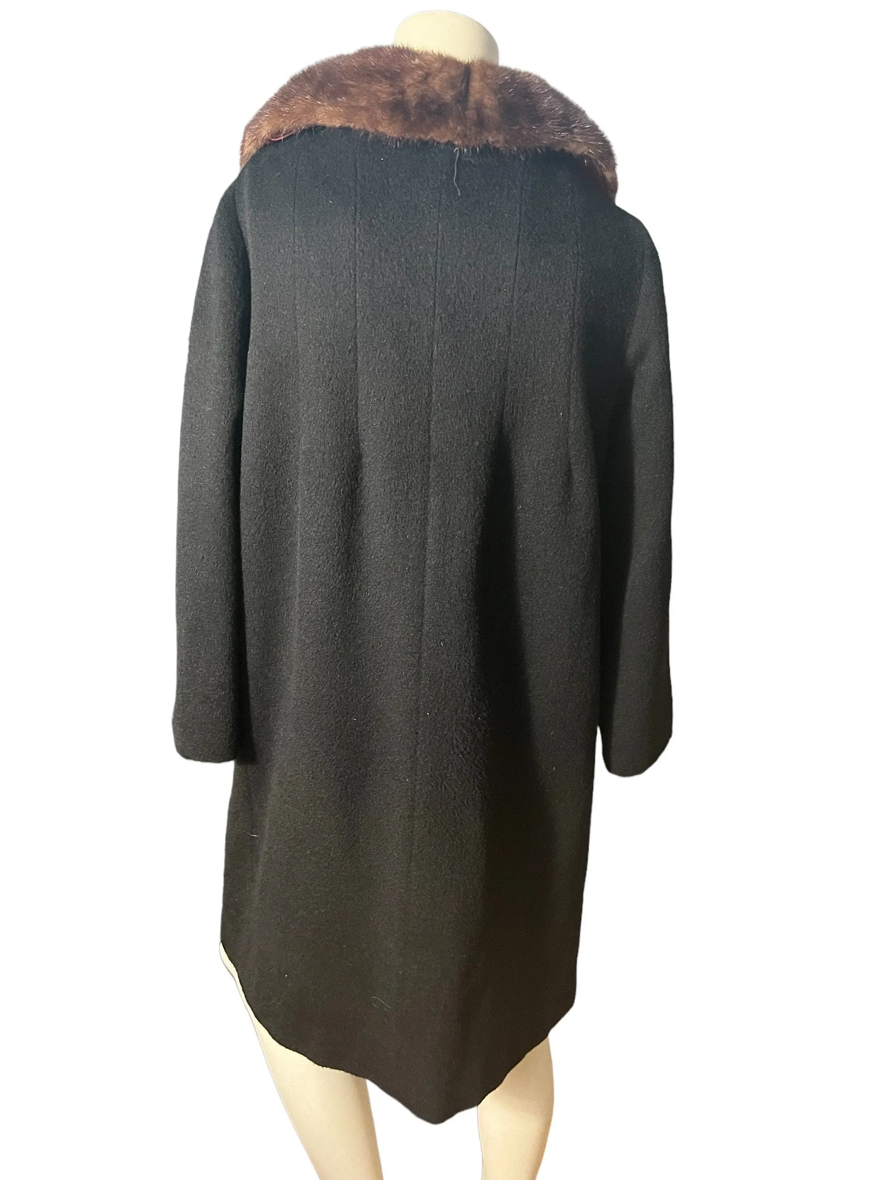 Vintage black 50's coat fur collar M L