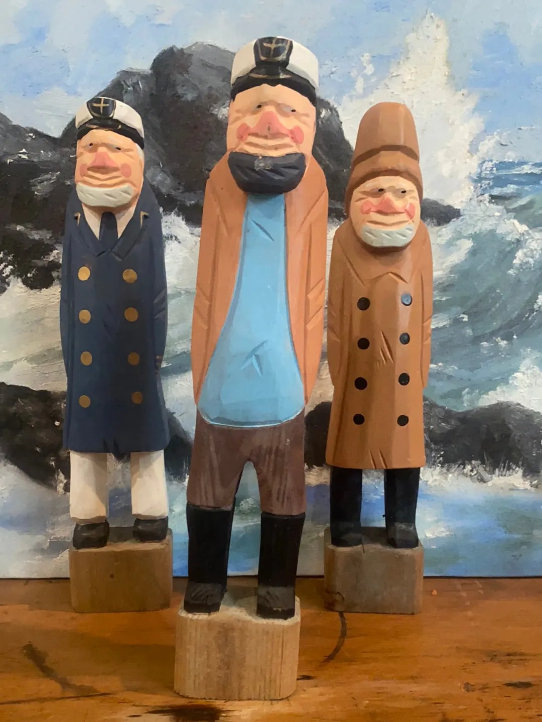 Vintage Wooden Fisherman - Yellow   Blue Shirt Coat