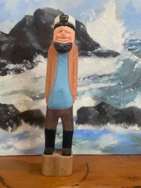 Vintage Wooden Fisherman - Yellow   Blue Shirt Coat