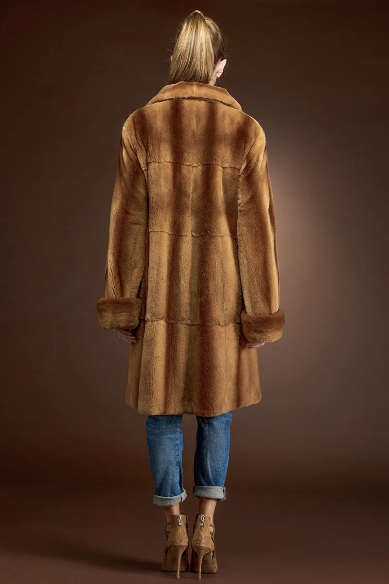 Whiskey Plucked Mink Mid-Length Fur Coat