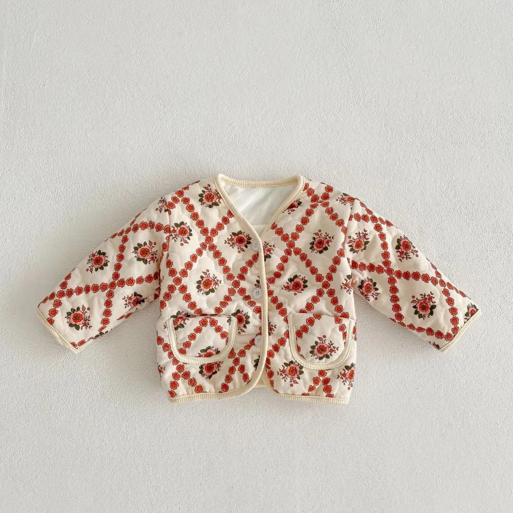 Winter Baby Girls Cotton Thicken Flower Coat Wholesale Girls Clothes