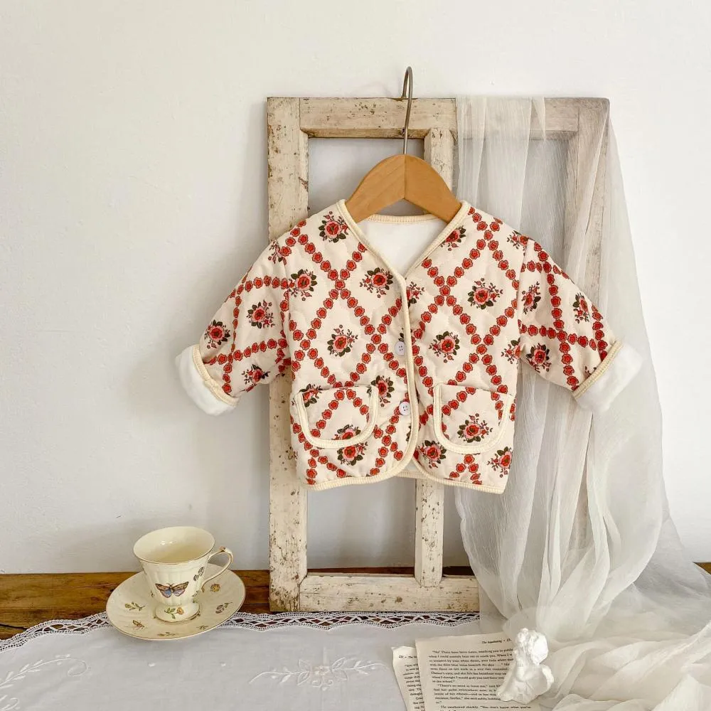 Winter Baby Girls Cotton Thicken Flower Coat Wholesale Girls Clothes