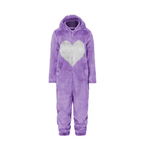 Women Spring Autumn Hooded Jumpsuit Love Print Coat Warm Casual Romper Lady Home Zipper Pajamas