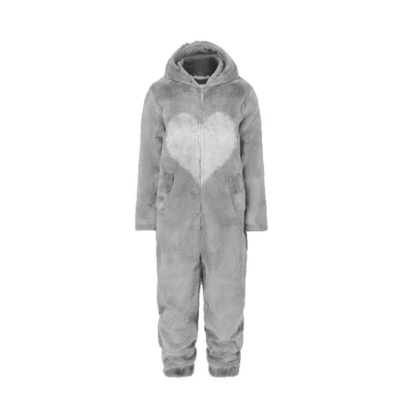 Women Spring Autumn Hooded Jumpsuit Love Print Coat Warm Casual Romper Lady Home Zipper Pajamas