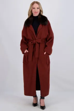 WOOL SHORT COAT WITH SABLE COLLAR