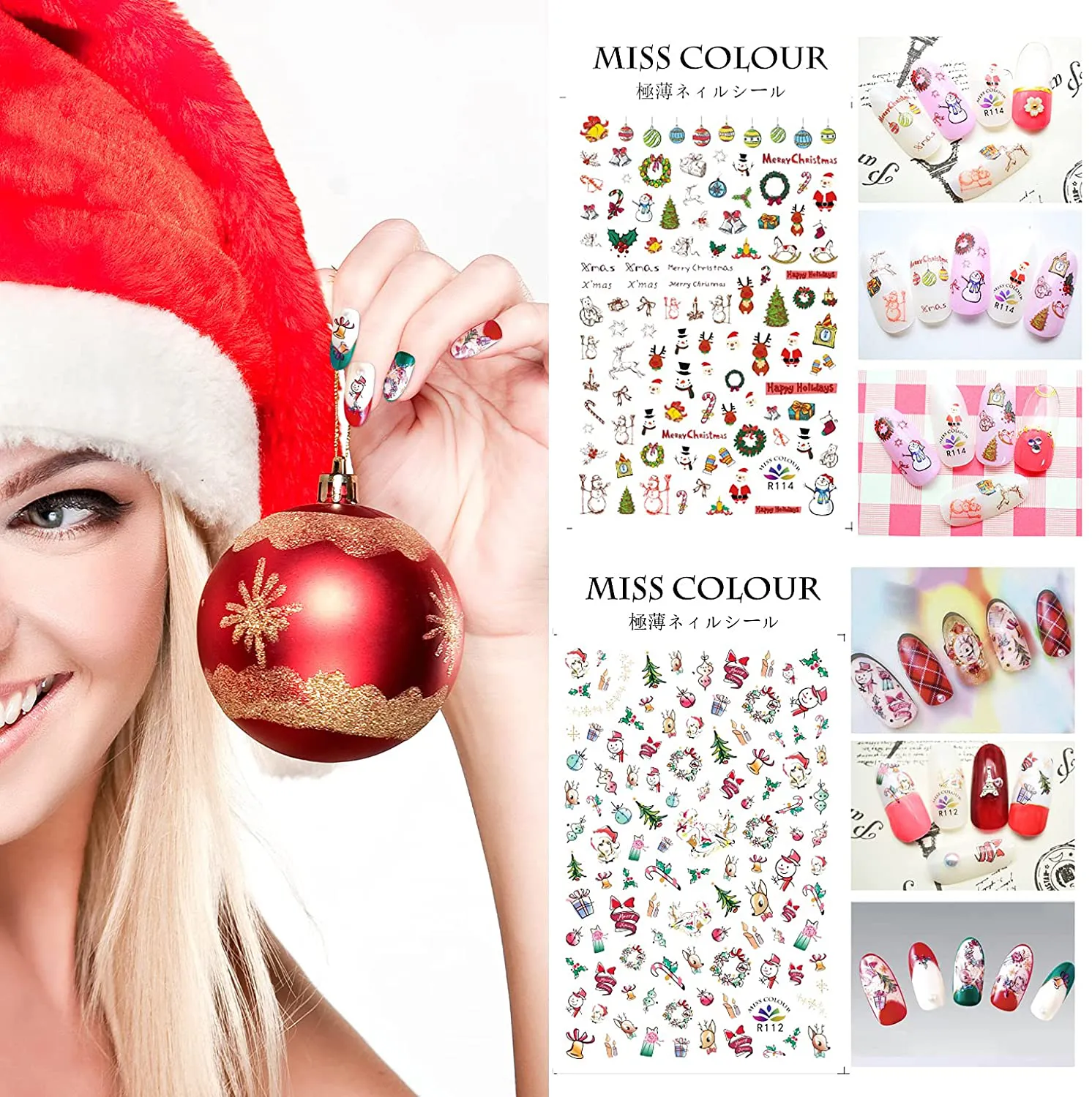 Zayvor 1450  Christmas Nail Art Stickers Decals,3D Xmas Self Adhesive Nail Stickers,Christmas Bell Tree Elk Snowflakes Snowmen,Women Girls Kids DIY Nail Manicure Tool Fingernail Nail Accessories