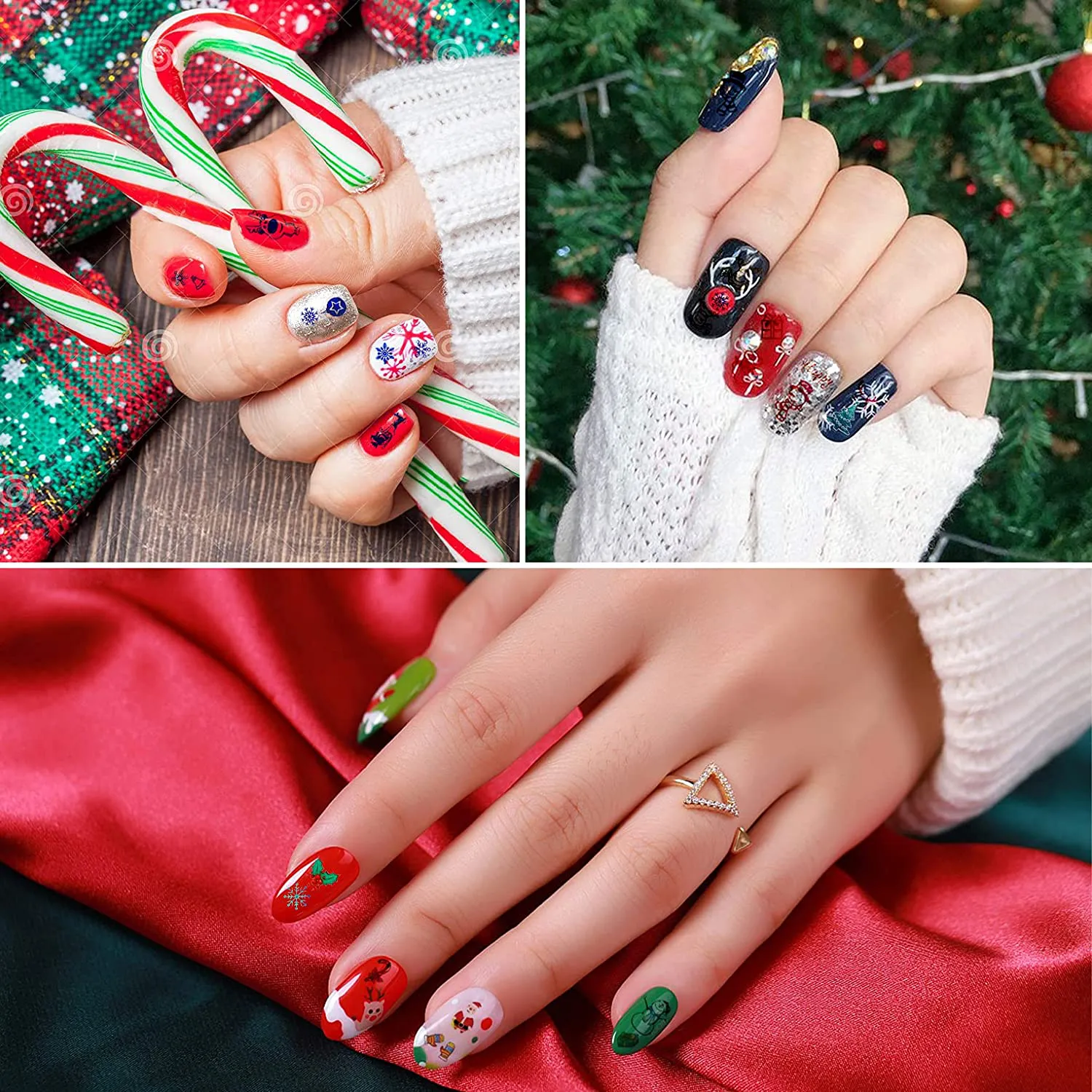 Zayvor 1450  Christmas Nail Art Stickers Decals,3D Xmas Self Adhesive Nail Stickers,Christmas Bell Tree Elk Snowflakes Snowmen,Women Girls Kids DIY Nail Manicure Tool Fingernail Nail Accessories