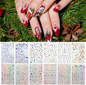 Zayvor 1450  Christmas Nail Art Stickers Decals,3D Xmas Self Adhesive Nail Stickers,Christmas Bell Tree Elk Snowflakes Snowmen,Women Girls Kids DIY Nail Manicure Tool Fingernail Nail Accessories