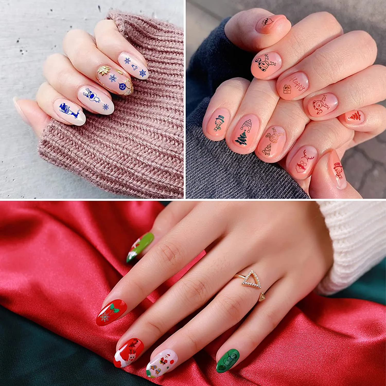 Zayvor 1450  Christmas Nail Art Stickers Decals,3D Xmas Self Adhesive Nail Stickers,Christmas Bell Tree Elk Snowflakes Snowmen,Women Girls Kids DIY Nail Manicure Tool Fingernail Nail Accessories